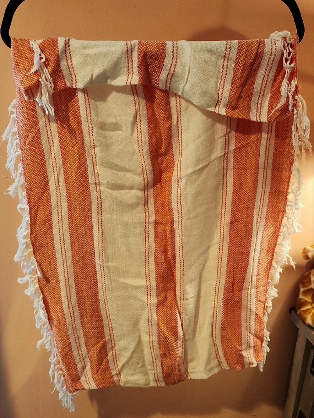 Striped Orange and White Tassel Scarf